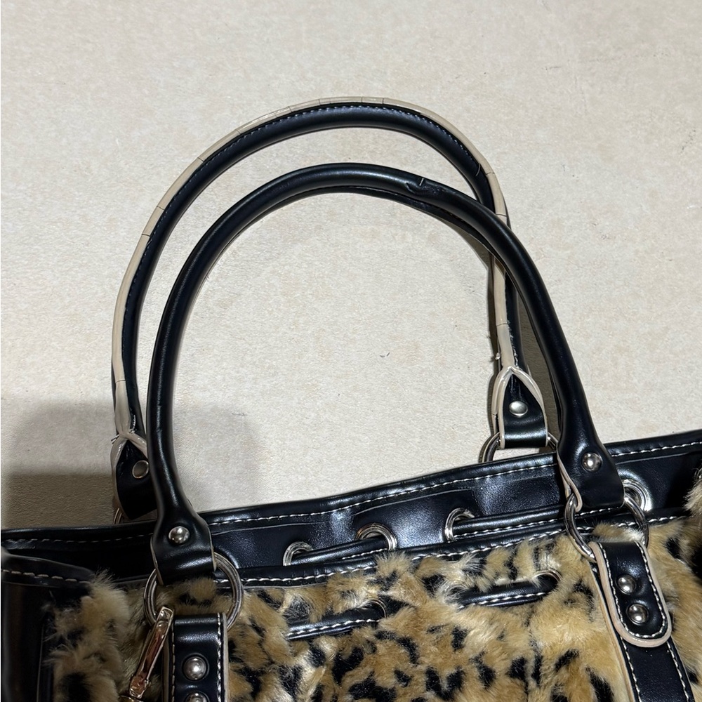 Apt. 9 Faux Leopard Print Satchel with Black Trim and Gold Charm - Picture 3 of 16